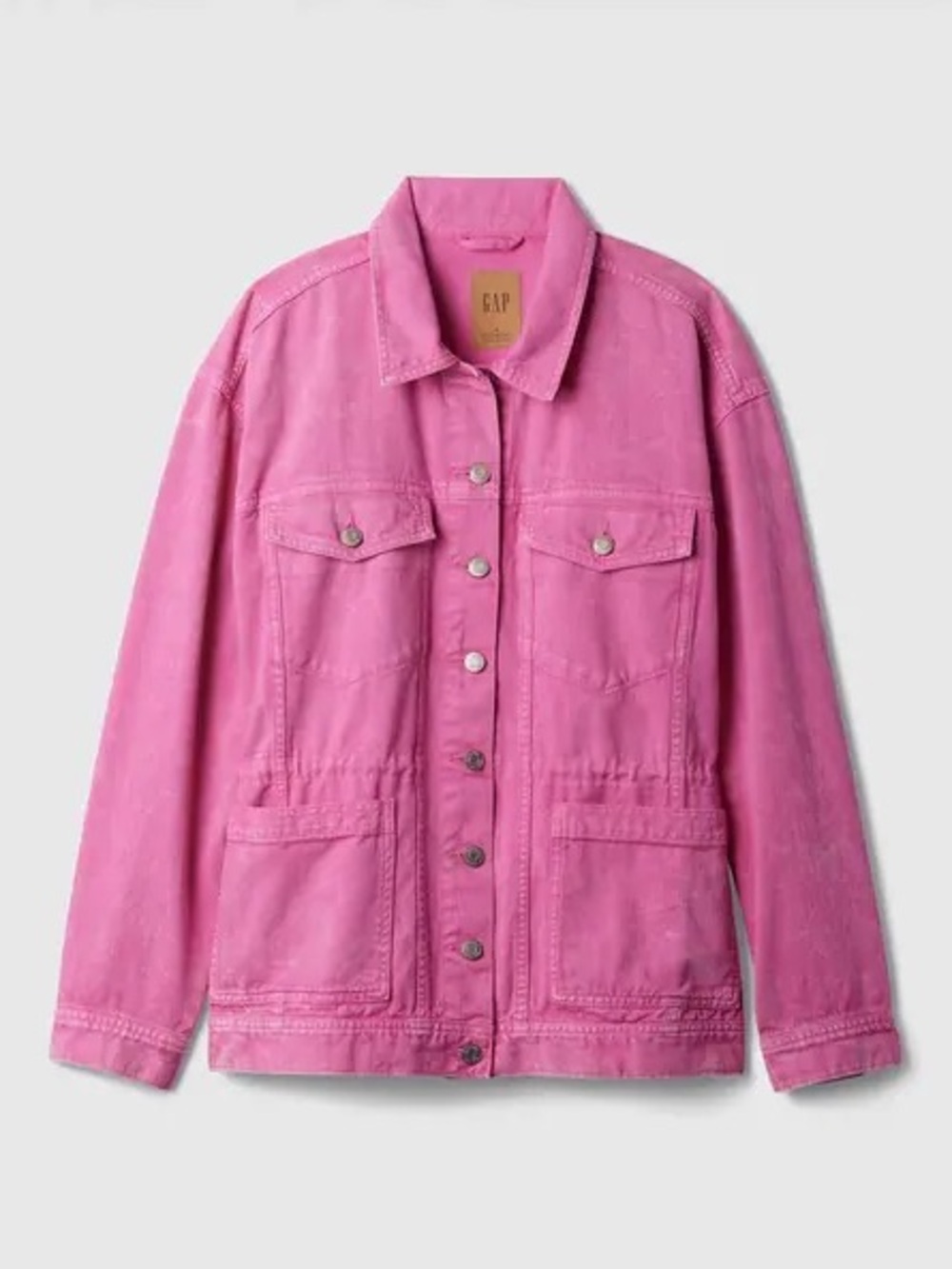 GAP Denim Jacket with Drawstring Waist Oversized Hot Pink size Medium - Picture 9 of 13